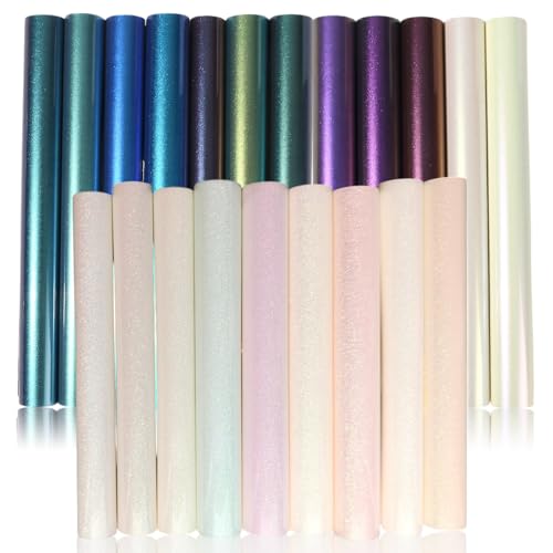 Blueshyhall Plotterfolie Textil Set mit 9 Farbwechsel UV Glitzer Folie und 12 Chamäleon Metallic Textilfolie, 30 x 25 cm Heat Transfer Vinyl HTV Aufbügelfolie Textil Flexfolie Bunt für DIY Stoff Blueshyhall Plotterfolie Textil Set mit 9 Farbwechsel UV Glitzer Folie und 12 Chamäleon Metallic Textilfolie, 30 x 25 cm Heat Transfer Vinyl HTV Aufbügelfolie Textil Flexfolie Bunt für DIY Stoff von Blueshyhall