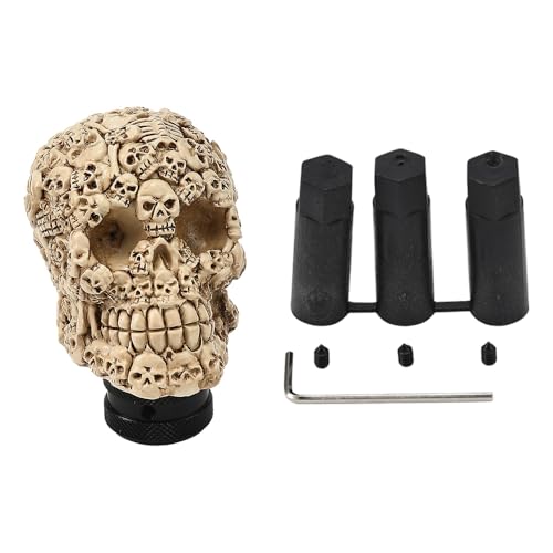 Blueshyhall Schaltknauf Totenkopf, Schädel Stapeln Muster Universal Auto Skull Schaltknüppel Shifter Knob Überzug mit M8 M10 M12 Adapter, Auto Tuning Schaltknauf Deko Schalthebel Zubehör (Beige) von Blueshyhall