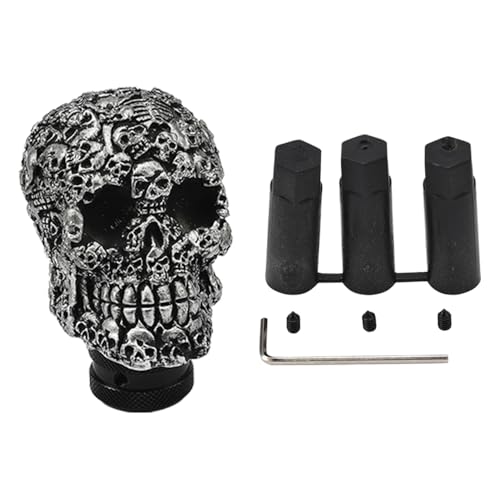 Blueshyhall Schaltknauf Totenkopf, Schädel Stapeln Muster Universal Auto Skull Schaltknüppel Shifter Knob Überzug mit M8 M10 M12 Adapter, Auto Tuning Schaltknauf Deko Schalthebel Zubehör (Schwarz) von Blueshyhall