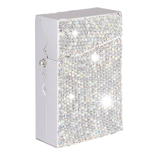 Blueshyhall Zigarettenetui Glitzer, Zigarettenetui mit Diamant Strass für 18 Zigaretten, Bling Bling Zigarettenbox Metall Klein Elegant, Zigarettenschachtel Hülle Niedliche für Damen Frauen (Silber) von Blueshyhall