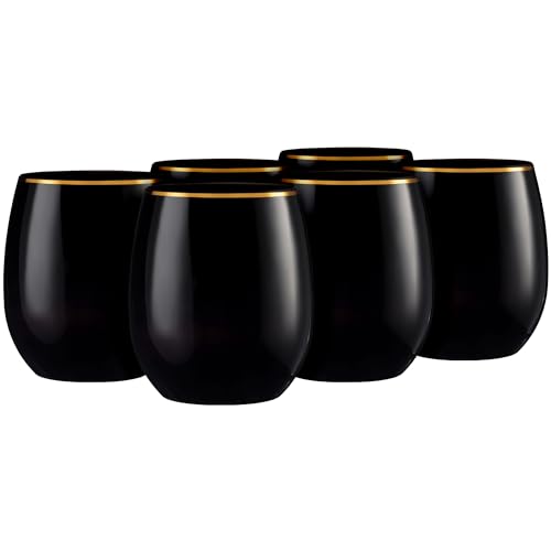 BLUESKY Elegante schwarze Weinkelche ohne Stiel mit Goldrand, 340 ml, einzigartiges und anspruchsvolles Design, perfekt für die Verbesserung der Weinprobe, 6 Stück von Bluesky