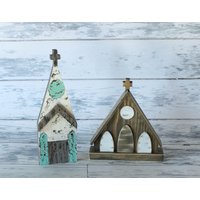 Rustikale Kirche Bauernhaus Ablage Holz Osterdeko Jesus Religiöse Frühling Mantel Regal Muttertag Geschenk Verwittert von BluestemMarket