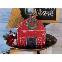 Weihnachten Bauernhaus Scheune Tiered Tablett Hand Bemalt Rustikale Rote Winter Urlaub Bauernhof Regal Couchtisch Mantel Dekor von BluestemMarket