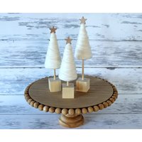 Winter Garn Bäume Bauernhaus Tiered Tablett 3Er Set Moderne Rustikale Weihnachten Urlaub Krippe Couchtisch Mantel Regal Tischplatte Creme Gold von BluestemMarket