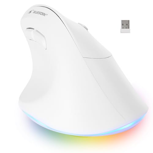 Bluestork - Ergonomische Vertikale Kabellose Maus 800-2400dpi 6 Tasten RGB - Maus Ergonomisch - Ergonomische Mouse Kabellos - Vorbeugung Gegen Mausarm (rsi Syndrom) - Pc & Mac - Weiß für Rechtshänder von Bluestork