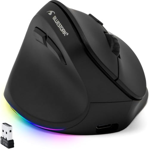 Bluestork - Ergonomische Vertikale Kabellose Maus 800-2400dpi 6 Tasten RGB - Maus Ergonomisch - Kabellos - Vorbeugung Gegen Mausarm (rsi Syndrom) - Pc & Mac - für Linkshänder - 2024 von Bluestork