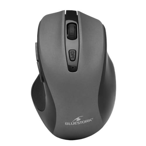 Bluestork M-WL-OFF75 – Kabellose Maus mit Doppelverbindung: Bluetooth & 2,4 GHz USB – Wiederaufladbar, Ergonomisch, Ambidextrisch, Leise, 1600 DPI, 30 Stunden Akkulaufzeit – Für PC & Mac – Grau von Bluestork