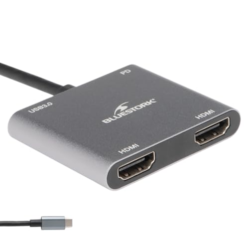 Bluestork - USB-C-Hub, 4 in 1 mit Power Delivery Charge 100 W – Adapter USB C auf HDMI – Anschluss 2 Displays gleichzeitig über Dual HDMI – 1 x USB 3.0-1 x Dock USB C – Windows – New Bluestork - USB-C-Hub, 4 in 1 mit Power Delivery Charge 100 W – Adapter USB C auf HDMI – Anschluss 2 Displays gleichzeitig über Dual HDMI – 1 x USB 3.0-1 x Dock USB C – Windows – New von Bluestork