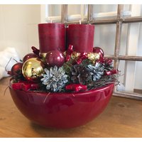 30 X cm Adventkranz Adventsgesteck Mit 4 Kerzen Weihnachtsgesteck Tischgesteck Traditionell Bordorot Weinrot Rubinrot 30 X cm Adventkranz Adventsgesteck Mit 4 Kerzen Weihnachtsgesteck Tischgesteck Traditionell Bordorot Weinrot Rubinrot von Bluetenzauberei