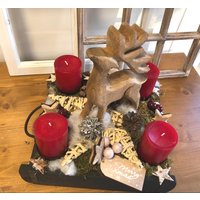 Advent Gesteck Kranz Mit Elch Aus Massiv Holz Adventkranz Weihnachten 4 Kerzen Tischdeko Blumengesteck Tisch Advent Gesteck Kranz Mit Elch Aus Massiv Holz Adventkranz Weihnachten 4 Kerzen Tischdeko Blumengesteck Tisch von Bluetenzauberei