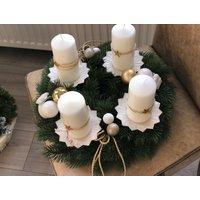 Adventskranz Adventkranz Advent Kranz Edel Weiß Gold Adventsgestecke Durchmesser Ca. 35cm von Bluetenzauberei