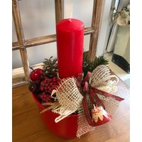 Hand-Made Adventsgesteckweihnachtsgesteck Im Topf Rot Tischgesteck Mit Kerze Advent Hand-Made Adventsgesteckweihnachtsgesteck Im Topf Rot Tischgesteck Mit Kerze Advent von Bluetenzauberei