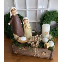 Hand-Made Adventsgesteckweihnachtsgesteck Mit Figuren 33x18 Hoch35cm Advent von Bluetenzauberei