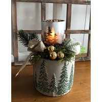 Hand-Made Adventsgesteckweihnachtsgesteck Schale Weihnachtsgesteck Mit Hübschen Teelichtglas von Bluetenzauberei