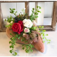 Hübsches Terracotta Herz Sommer Grabschmuck Grabgesteck Kunstblumen-Allerheiligen Gesteck Grabgesteck-Grabschmuck Urnen Grab von Bluetenzauberei