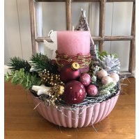 Rosalie Hand-Made Adventsgesteckweihnachtsgesteck Schale Shabby Antiktischgesteck Mit Safe Candle Kerze Ist Immer Selbst Verlöschend von Bluetenzauberei