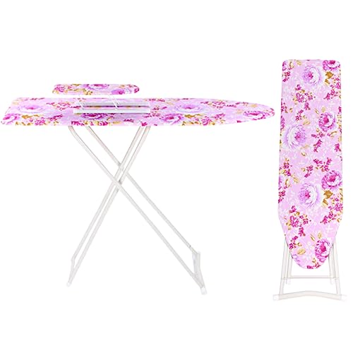 Bluethy Bügelbrett Klein, Klappbar, Höhe Verstellbar, Eisenauflage, Floral, Rosa, 91x30cm von Bluethy