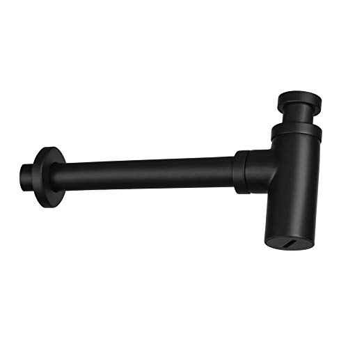 Designer Siphon Messing für Waschbecken Schwarz oder Weiss 1 1/4" Syphon Sifon Ablaufventil Ablaufgarnitur Abfluss Ventil für Waschtisch Röhrensiphon Geruchverschluss Tauchrohr (Schwarz) von Bluewater Armaturen