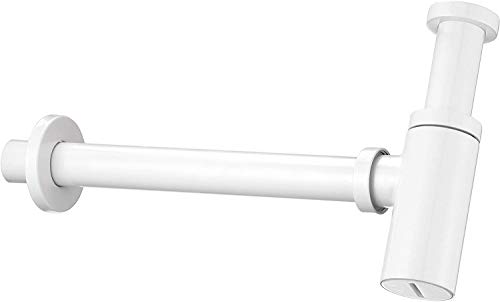 Designer Siphon Messing für Waschbecken Schwarz oder Weiss 1 1/4" Syphon Sifon Ablaufventil Ablaufgarnitur Abfluss Ventil für Waschtisch Röhrensiphon Geruchverschluss Tauchrohr (Weiss) von Bluewater Armaturen