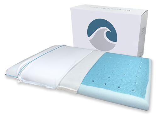 Bluewave Bedding Ultradünnes CarbonBlue Max Cool Gel-Memory-Foam-Kissen für Bauch- und Rückenschläfer, dünnes, flaches Design mit fortschrittlicher Kühlung (7,9 cm Höhe, Standardgröße) von Bluewave Bedding