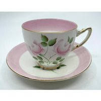 Adderley Handbemalte Rosa Rose Teetasse Und Untertasse von Bluewillowteashop