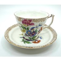 Alte Königliche Florale Und Goldene Teetasse Untertasse von Bluewillowteashop