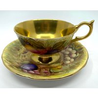 Aynsley Orchard Signiert D.jones Gold Teetasse Und Untertasse von Bluewillowteashop