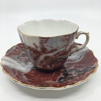 Einzigartige Hammersley Teetasse in Rotem Marmormuster von Bluewillowteashop