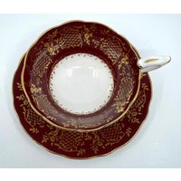 Royal Stafford Rot Und Gold Breite Mund Teetasse Untertasse von Bluewillowteashop