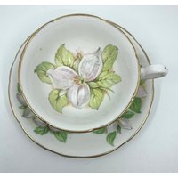 Royal Stafford Weiße Trillium Teetasse Und Untertasse von Bluewillowteashop