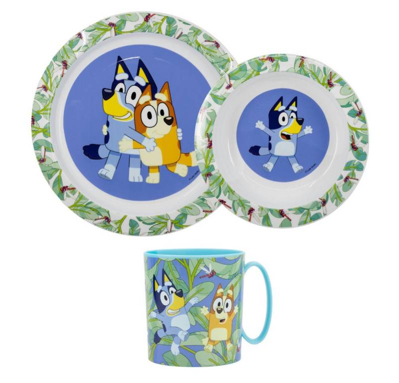 Bluey Kindergeschirr-Set Bluey Bingo Kinder Geschirr-Set 3 tlg Becher Teller Schüssel, 1 Personen, Synthetik von Bluey