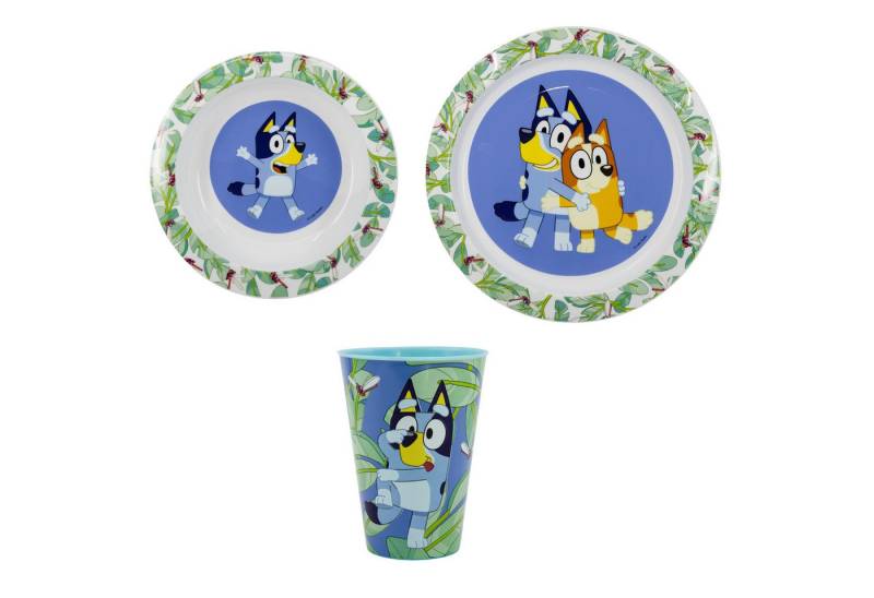 Bluey Kindergeschirr-Set Bluey und Bingo Kinder Geschirr-Set 3 teilig (3-tlg), 1 Personen, BPA-Frei, Becher 430 ml Teller Schüssel von Bluey