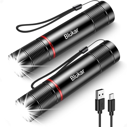 Blukar LED Taschenlampe Aufladbar, Superhelle Zoombar Mini Torch mit 4 Lichtmodi & Langer Betriebsdauer, Wasserdichte Handlampe für Camping, Wandern, Outdoor, Notfäll - 2 Stück von Blukar