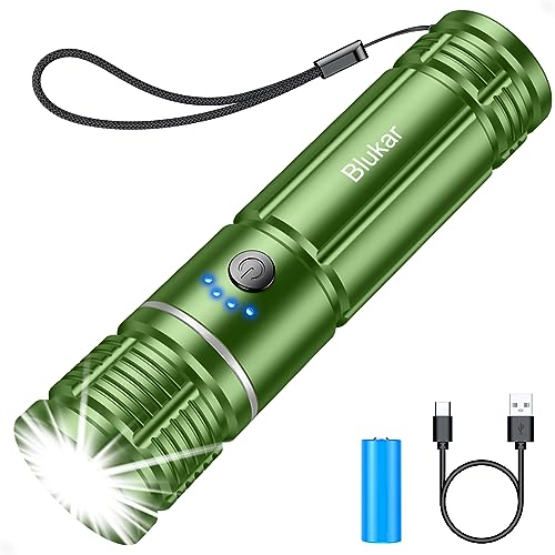 Blukar LED Taschenlampe Aufladbar, Extrem Hell Zoombare Mini Taschenlampe mit 5 Lichtmodi, Lange Laufzeit, Wasserdichtes Flashlight für Outdoor, Camping, Wandern, Notfäll usw-Grün von Blukar