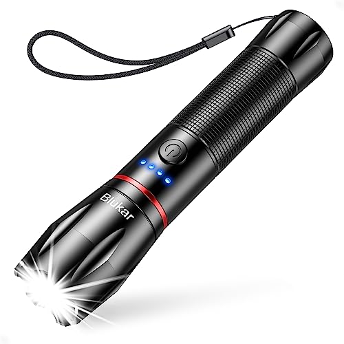 Blukar LED Taschenlampe Aufladbar, Extrem Helle Zoombares Taschenlampen mit 5 Lichtmodi und Langer Betriebsdauer, IPX6 Wasserdichte Handlampe für Camping, Wandern, Angeln, Outdoor, Notfäll von Blukar