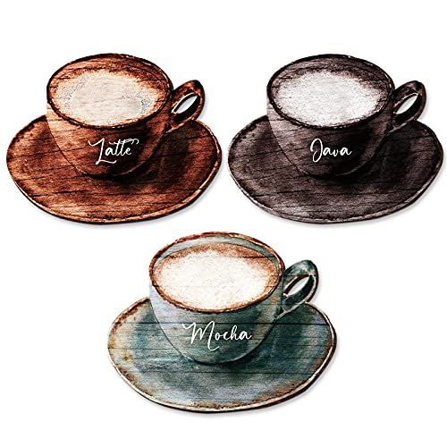 3 Stück Holz-Kaffeeschild Latte Mokka Java Buchstaben Kaffeetasse Wanddekoration Retro Kaffee Bar Holz Wanddekoration Bauernhaus Café Wand Kaffee Dekorationen für Küche Café Wanddekoration 15 x 12 cm von Blulu