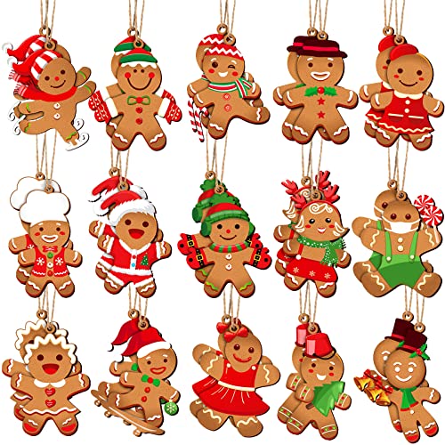 30 Stück Weihnachtsbaum Holz Lebkuchenanhänger Backen Ornament Lebkuchen-Küchenornamente Dekorationen Candyland Holz Baumschmuck für Weihnachten Party Wanddekorationen von Blulu