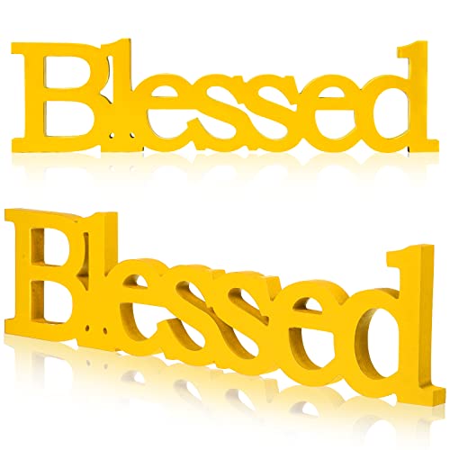 Blessed Letter Table Sign Blessed Standing Letter Table Sign Rustic Wooden Home Signs Decor for Valentine's Day Wedding Graduation Party Baby Shower First Communion Taufe Decorations (Yellow) von Blulu