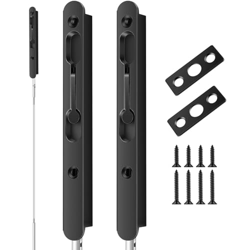 Blulu 2 Stück 45,7 cm verlängerter Klapphebel-Bündigriegel für Doppeltür, robuste französische Türschlösser, Hardware (schwarz) von Blulu