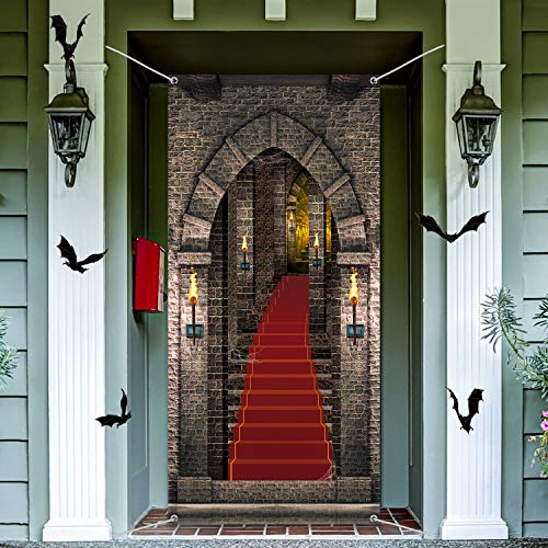 Blulu 3D Schloss Tür Abdeckung Hintergrund Mittelalter Party Dekorationen Stoff Mittelalter Eingang Dekoration für Geburtstag Vampir Halloween Party 2.0 x 0.9 m von Blulu
