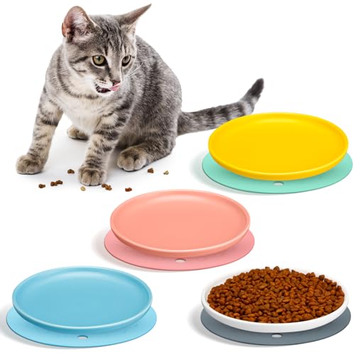 Blulu 4 Keramik Katzennäpfe mit 4 Rutschfesten Silikon Matten Flache Katzen Futternäpfe zur Erleichterung von Whisker Müdigkeit Katzenfutter Teller für Kätzchen Klein Haustiere Wasser Nassfutter Blulu 4 Keramik Katzennäpfe mit 4 Rutschfesten Silikon Matten Flache Katzen Futternäpfe zur Erleichterung von Whisker Müdigkeit Katzenfutter Teller für Kätzchen Klein Haustiere Wasser Nassfutter von Blulu