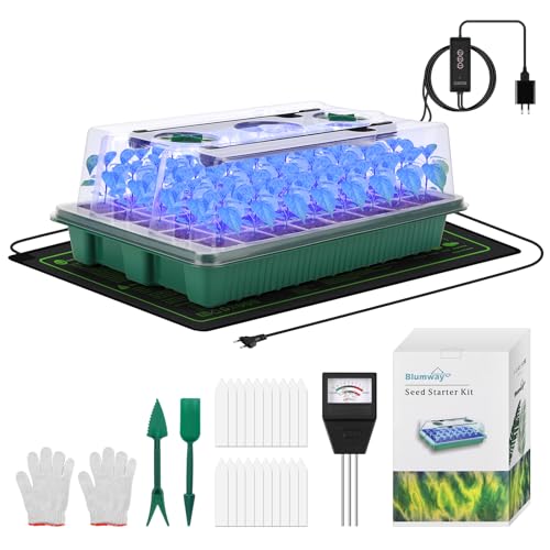 3-in-1 Setzling Starter Tabletts mit Wachstumslicht, Wärmematte, Bodenmessgerät Set, 40 Zellen Sämling Tablett mit Luftfeuchtigkeit Kuppel für Indoor-Pflanze von BlumWay