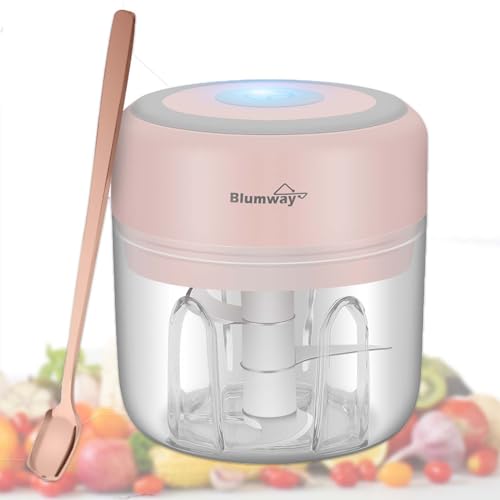 BlumWay 2 Stück Mini Zwiebelschneider, Elektrisch Zerkleinerer Küche Gemüsezerkleinerer Multizerkleinerer mit USB Wiederaufladbare Knoblauchschneider für Babynahrung Fleisch Knoblauch Obst 250 &100ML von BlumWay