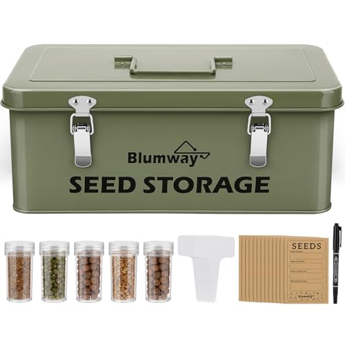 BlumWay Saatgutaufbewahrungsbox mit 4 Fächern, 32,5 x 17 x 13 cm, Set mit 5 Flaschen, 30 Etiketten, 30 Umschläge BlumWay Saatgutaufbewahrungsbox mit 4 Fächern, 32,5 x 17 x 13 cm, Set mit 5 Flaschen, 30 Etiketten, 30 Umschläge von BlumWay