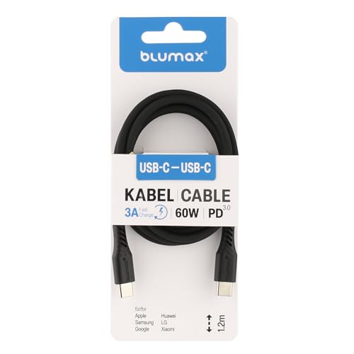 Blumax Kabel USB-C auf USB-C (1,2m) 3A 60W kompatibel mit OOONO CO-DRIVER NO2 (Schwarz) von Blumax