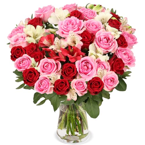 Rosen Schnittblumen rot Blumenstrauß Rosenwunder Inkalilien versandkostenfrei bestellen 7-Tage-Frischegarantie Blumenversand rosa Pastellfarben 