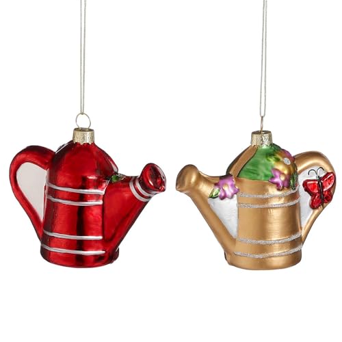 Weihnachtskugel 'Gießkanne' Rot oder Kupfer - Christbaum-Hänger, H.10cm L.4,5cm, B.5,8cm; Glas - 2er Set von Blumen Eber