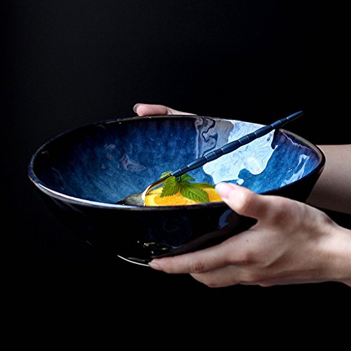 Japanischen Stil Blau Keramik Geschirr Kreative Ramen Schüssel Große Suppenschüssel Obst Salatschüssel (größe : S) von Blumen Pinellia