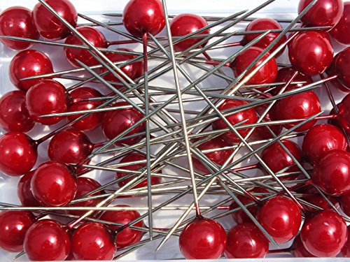 Perlen-Nadeln Deko-Nadeln Perle ROT 10mm 50 Stück HOCHZEIT von Blumen-Senf