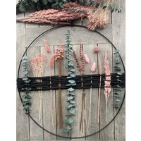 Wanddeko Metallring Mit Trockenblumen | Zartes Rosa & Eukalyptus Durchmesser 15 - 40 cm, Fensterdeko Zum Hängen, Boho Deko/Decor, Loop von BlumenWunder
